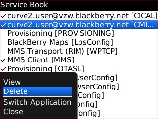 blackberry service book with delete