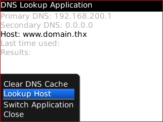 DNS Lookup menu with Lookup Host