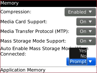 Auto Enable Mass Storage Mode When Connected select option