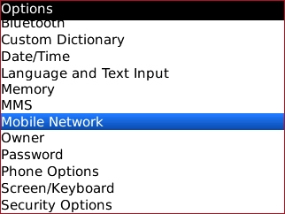 blackberry options with mobile network