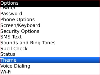 Options con opción Theme seleccionada