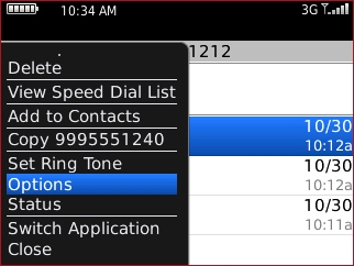 Pantalla del teléfono con Options