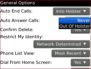 Pantalla de opciones generales con opción Auto Answer Calls deseada