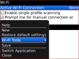Wi-Fi menu with Wi-Fi Tools
