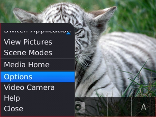 Menú de pantalla Camera con Options