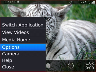 Pantalla Video Camera con Options seleccionado