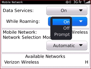 Mobile Network with While Roaming setting