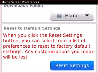 Preferencias de la pantalla de inicio con Reset Settings
