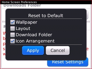 Reset to Default options con Apply