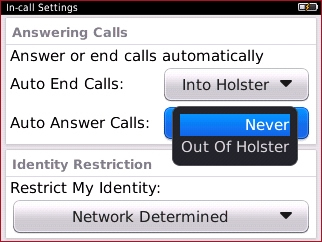 Campo Auto Answer Calls con las configuraciones disponibles