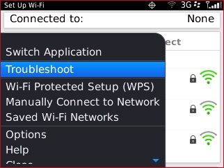 Set up WiFi menu with Troubleshoot