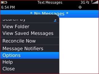 Menú Text Messages con opciones