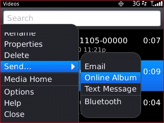 Videos send menu with Online Album