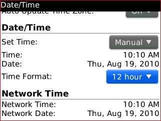 Pantalla Date / Time con configuración Time Format