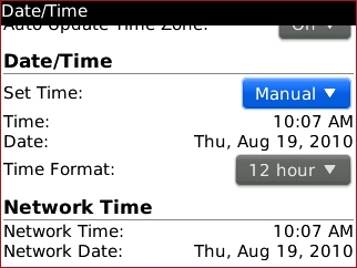 Pantalla Date / Time con campo Set Time seleccionado