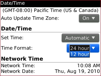 Configuración Time Format con configuraciones disponibles