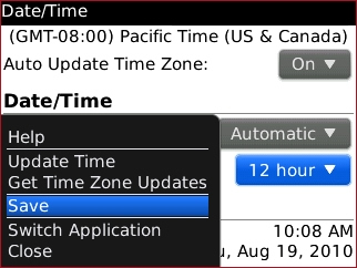 Menú Date / Time con opción Save seleccionada