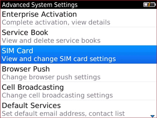 Advanced System Settings y opción SIM Card