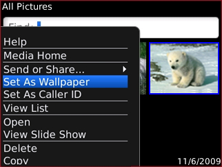 All pictures menu with Set As Wallpaper