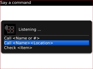 Pantalla Voice Dialing y opción Call name or location
