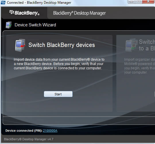 blackberry desktop manager password