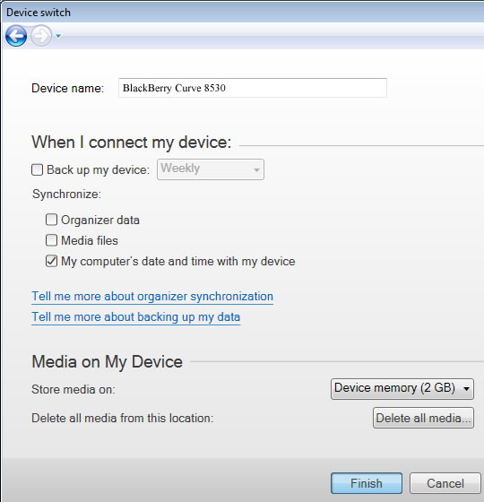 Configuraciones del dispositivo con Finish