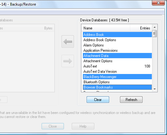 blackberry backup and restore database clear