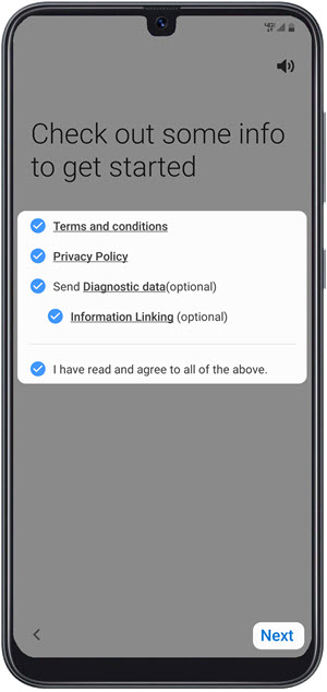 Terms and Conditions / Privacy screen
