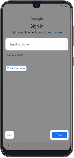 Google sign-in screen