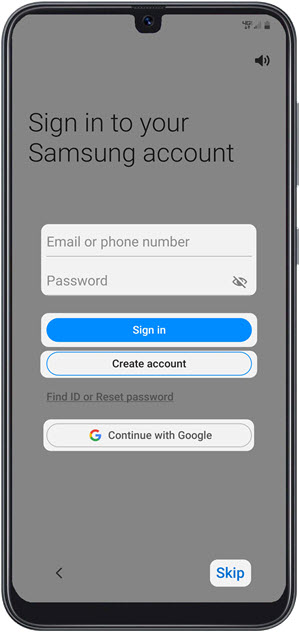 Samsung account setup
