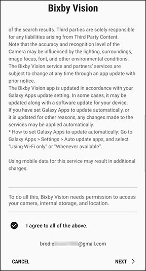 Bixby Vision app permission