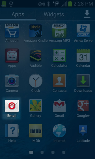 Apps menu with Email