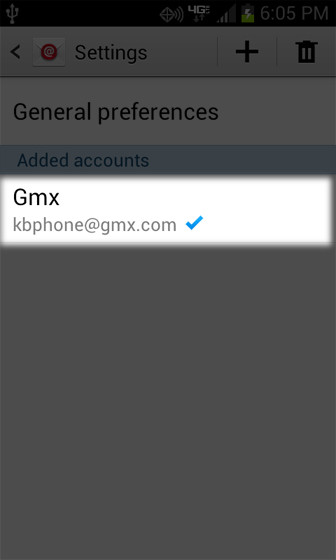 Email Settings select an Email account