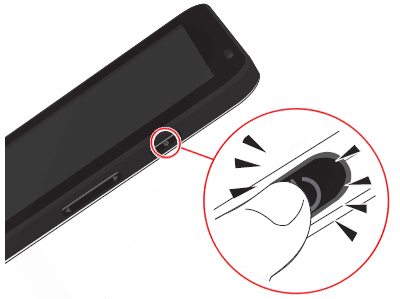 Image of the top portion of the device showing the power button
