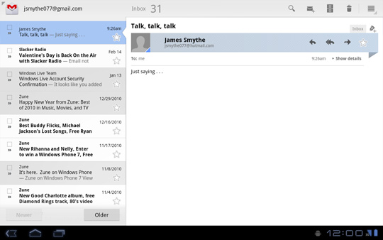 View Gmail Messages Samsung Galaxy Tab 10 1