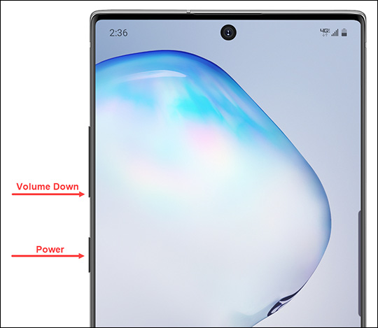 Power and Volume down buttons Power and Volume down buttons