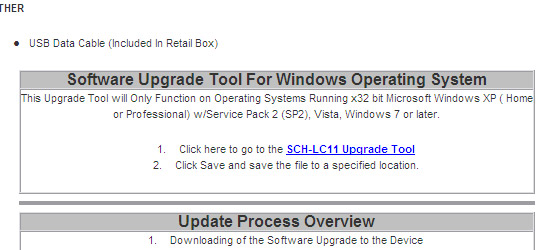Software Upgrade Tool For Windows Operating System, SCH-LC11 Upgrade Tool