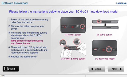 Enabling download mode screen, Next