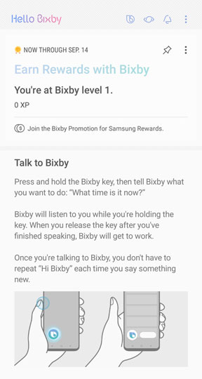 Bixby home screen.