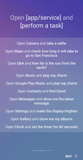 Bixby open and perform task screen