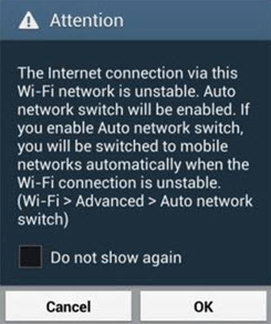 Pantalla emergente de conexión inestable