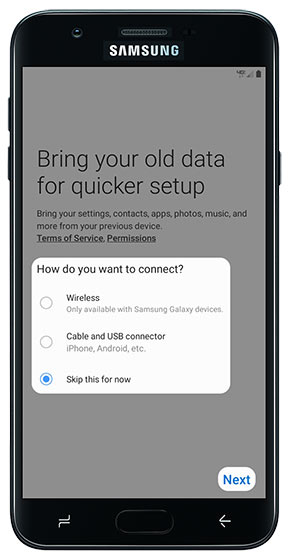 Back up data options screen Back up data options screen