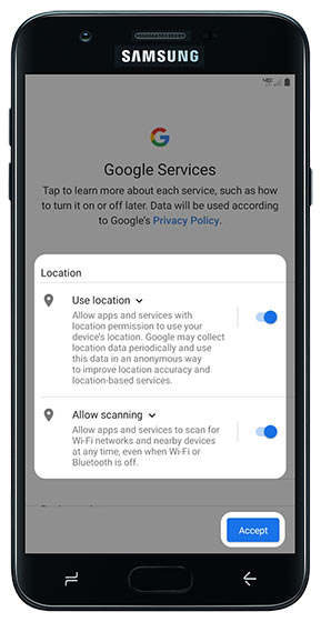 Google services screen Google services screen