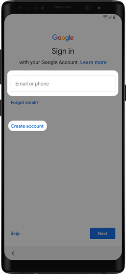 Google sign-in screen