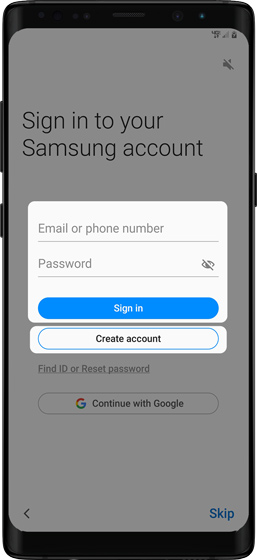 Samsung account setup