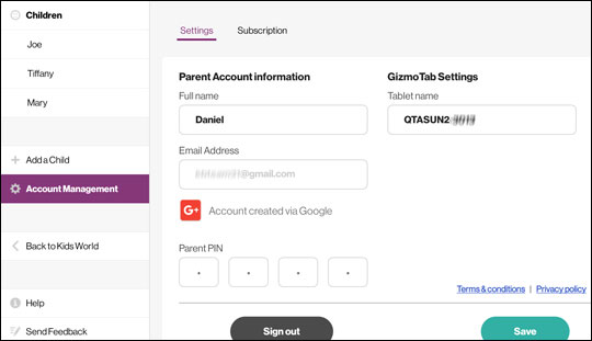 Profile tab PIN
