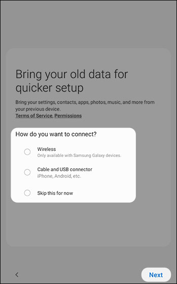 Bring your old data Bring your old data screen