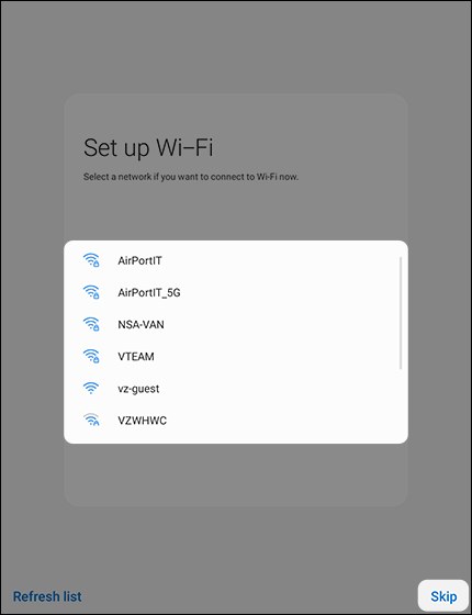 Set Up Wi-Fi screen Set Up Wi-Fi screen