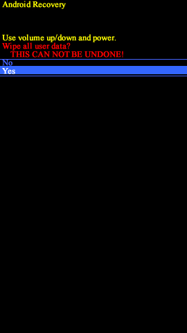 Android recovery screen with Yes