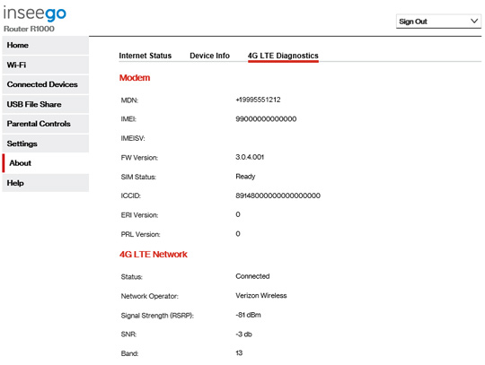 5G Home system settings General information page